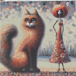 Giant Cat with Stylish Lady Series Diamond Dot Art Picture Painting